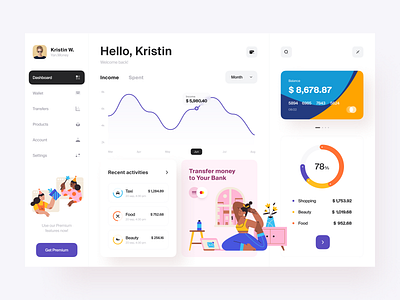 Fintech – Dashboard User Interface | Finance balance card credit card dashboard dashboard ui desktop finance finance app financial app fintech fintech app income transfers ui ux wallet web