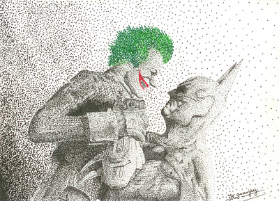 Pointilism abstract art batman illustration