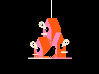 Haunted Birdhouse birdhouse dead flat geometric ghost halloween illustration spooky texture