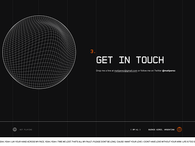 Mati Perez - Get in touch & footer banner dark dark ui footer mesh minimal spotify ui web web design website