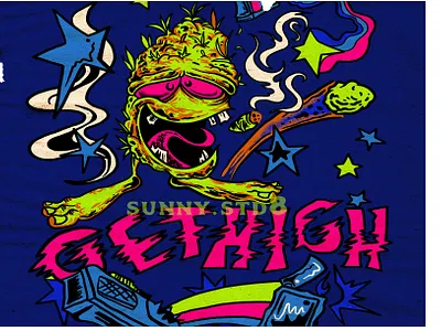 get high bandmerch edroath fly illustration illustrator marijuana marijuana logo ratfink retro summer surf surfing vintage