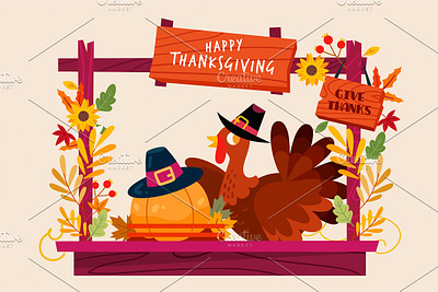 Thanksgiving Booth booth card decoration design give happy hat holiday icon illustration leaf leaves pilgrim pumpkin red sign sunflower thanks thanksgiving turkey