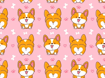 Corgi pattern animal card cartoon character concept corgi corgis cute design dog doggy happy illustration kawaii pet print puppy seamless pattern smile vector