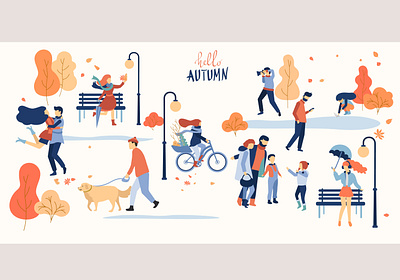 Hello, Autumn autumn autumn mood children design dribbble flat illustration people vector