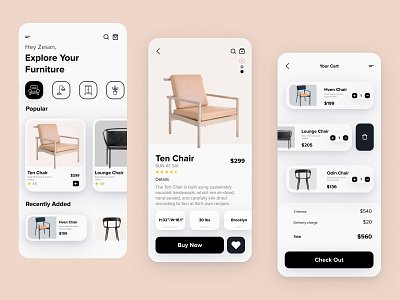 Furniture Mobile App UX-UI Design app app design application cards ui furniture furniture app furniture store mobile mobile app mobile ui mobile uiux product design trending ui ux