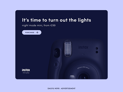 DailyUI #098 - Advertisement 098 adobe xd advert advertisement advertising advertisment dailyui design digital instax interface midnight minimal navy night night mode polaroid ppc ui ux