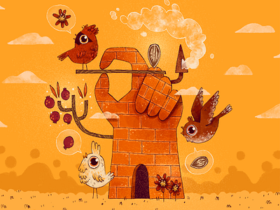 BNA | Editorial Illustration art artwork bird brick and mortar brick wall character character design editorial editorial illustration handmade house illustration nature seed