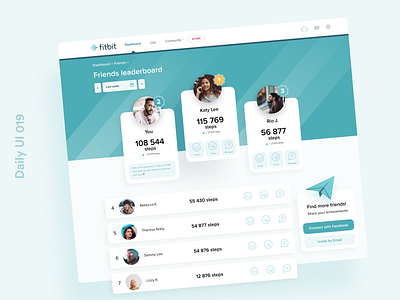 Daily UI 019 Leaderboard daily ui daily ui 019 daily ui challenge dailyui dailyui 019 dailyuichallenge design figma fitbit fitness app fitness leaderboard leaderboard leaderboards