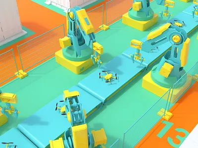 Quadrocopter factory in different styles cinema4d lighting modeling redshift3d rendering