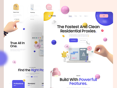 Proxies Landing Page 2d 3d 3d art 3d icons app app design clean clean ui design flat interaction ios landingpage minimal typography ui uidesign ux web website