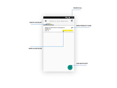 Guest Management View for Retail Runner App android app design fashion flat retail ui ux