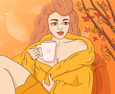 Stay warm ads advertising art autumn branding cgart character cocoa coffee girl illustration orange warm