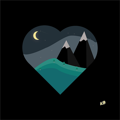 Night heart design flat heart illustration minimal night vector