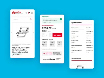 CMO Stores UI blue cart clean delivery design ecommerce mobile online price product page red retail shop specifications table ui ux web website white