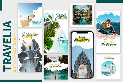 Travelia - Instagram Templates adventure branding design explore feed instagram instagram post story travelia traveling trip ui ux web