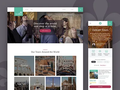 Take Walks booking burgundy ecommerce exploring green listing mobile online photography responsive serif tour tourist travel ui ux walk website white