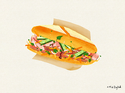 Vietnamese food - Banh Mi asia asian food banh mi bread drawing fastfood food food illustration food painting hamberger illustration sandwich viet food viet nam vietnam vietnamese vietnamese food vintage food