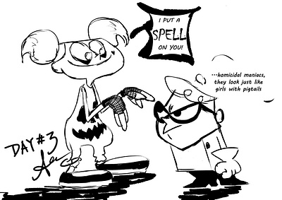 Spooky art DAY 3 2 blackandwhite cartoonber clip studio paint dexter´s lab fanart haloween harleyquinn illustration inktober posnasky pumpkin