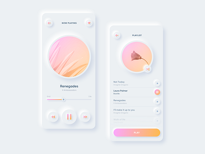 Neumorphism Music Player design gradient minimal music app ui music player neuomorphic neuomorphism skeuomorph skeuomorph app skeuomorphism ui