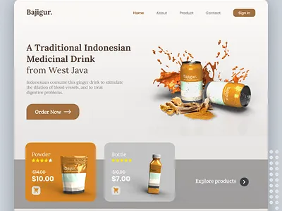 Bajigur - Traditional Indonesian Drink Landing Page drink drink menu flat landingpage local localbrand modern order product traditional uidesign uiux website
