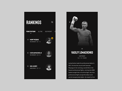 Rankings / Leaderboard Concept boxing concept design hierarchy interactiondesign leaderboard mobile mobileapp rankings shiftnudge ui uidesign ux uxdesign