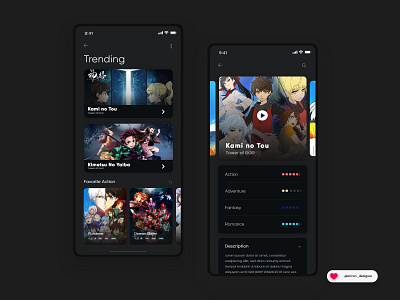 Dark Theme Anime App | UIUX Design anime app dark mode dark theme dark ui design desktop flat landing page minimalist mobile mobile app design mobile design ui uiux uiuxdesigner ux web website website design