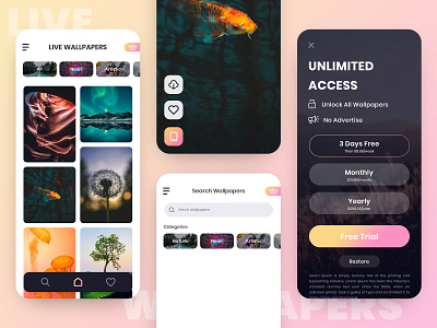Live Wallpapers App Design app design dark mode ios ios app design iphone x mobile app premium search bar uidesign upgrade uxdesign wallpaper