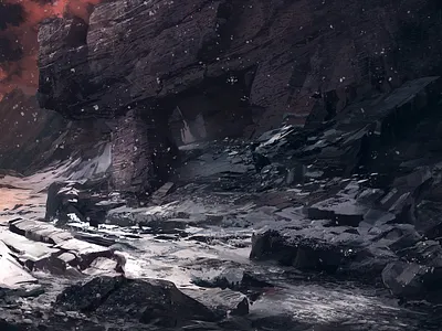 Snowy Passage environment landscape mountain pass rocks snow valley winter