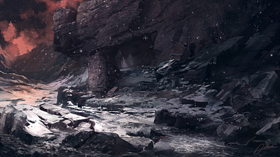 Snowy Passage environment landscape mountain pass rocks snow valley winter