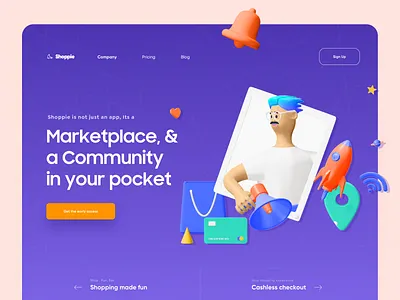 Shoppie App Landing Page Design 3d 3d art 3d illustration colorful design gradient illustration landing landing design layout minimal modern product design shopping typography ui ui design ux web web design