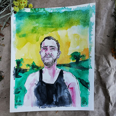 vendetta barter art male portrait painting portrait sketch small format traditional art ukraine watercolor