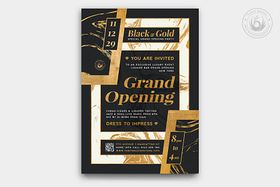 Grand Opening Flyer Template V3 black black and gold celebration classy closing club design elegant event exclusive flyer gold golden grand opening marble night party poster print template