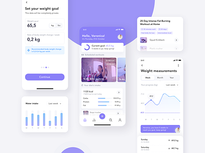 Fitness App app clean design exercise app fitness fitness app health health app healthcare interface mobile modern purple sport training ui ui design ux workout