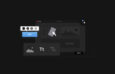 Dark Mode Custom UI Illustrations adjust builder builders choose dark dark mode drag and drop easy to use gradient illustration landing page settings site builder ui ux vector