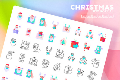 Christmas New Normal | 32 Icons Set Hand Drawn celebration christmas happy holiday icon icon design icon set icons icons design icons set iconset internet logo merry new online santa claus sign stream video call