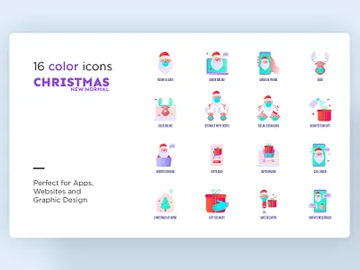 Christmas New Normal | 32 Icons Set Hand Drawn celebration christmas happy holiday icon icon design icon set icons icons design icons set internet logo merry new online santa claus sign stream video call winter