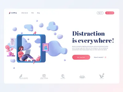 A service that helps people focus on their work 3d app concept dailyui design desktop illustraion logo productivity service ui ux webdesign website