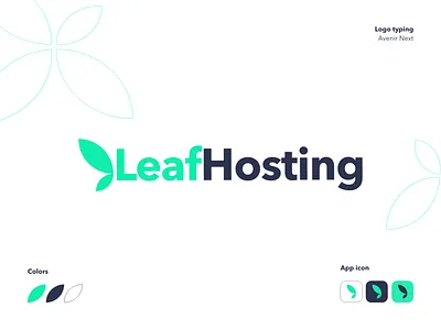 LeafHosting logo app branding butterfly design desktop flat green hosting icon leaf minimal nature typography vector web