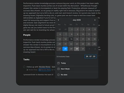 Tasks Inline in Notes calendar calendar design calendar ui collaboration crm dark dark mode notes notes app product task task list tasks ui ux