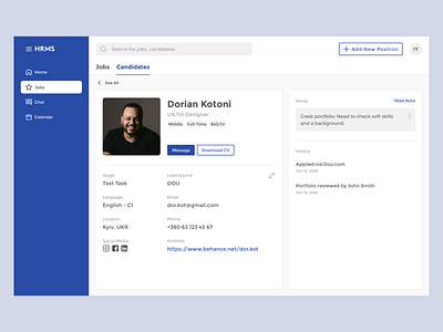 HRMS - Candidate Profile app applicant applicant tracking system applicants management ats crm erp hr hr software hrms human resource product design profile screening process screening software ui uiux user profile uxdn web app
