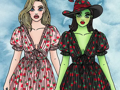 Wicked Strawberries candy doll club elphaba fashion illustration fashion illustrator glinda wicked wizard of oz