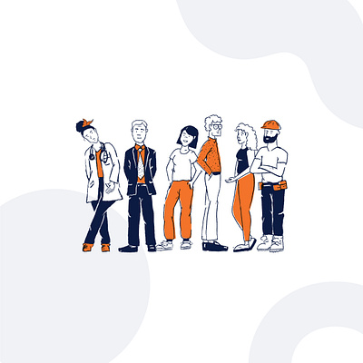 People Illustration drawings hand drawn illustrated illustrated people illustration jobs line work occupations orange outline people people illustration pop of color procreate