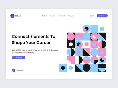 "Skill Set" Learning platform landing page app colorful daily dailyui design education website flat design icon illustration landing page learning platform minimal minimalistic skillshare typography ui ux vector web design website design
