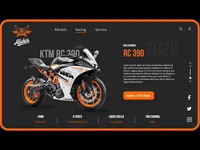 KTM RC 390 Landing Page animation app bikes branding clean design clean ui customization design e commerce graphic design landing page landing page design logo minimal motion design product design rc 390 ux web website