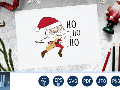 Santa playing the saxophone : Ho Ho Ho Gnomes Christmas Graphic funny happy illustration music saxophone