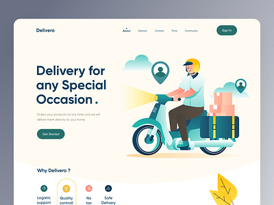 Delivery Services - Website clean design courier courier service delivery service food food dlivery homepage design illustration interfacedesign landingpage landingpage design minimal design order product restaurants restaurent service web webdesign website