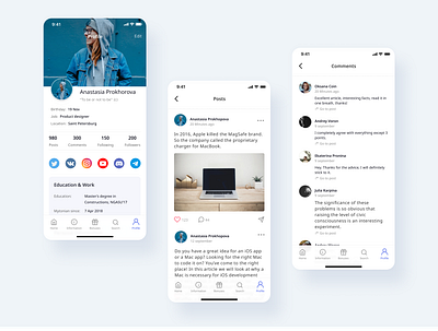 Profile For corporate portal app comment mobile ui posts profile social ui uiux