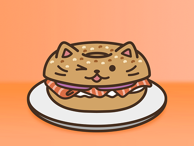 Cat Food - Bagel animal bagel cartoon cat character cream cheese cute design food illustration illustrator jclovely kawaii kitty kitty cat lox minimal onion threadless vector