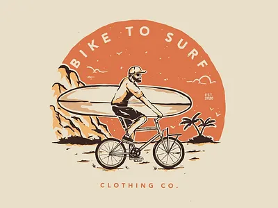 Bike to surf badge design cloth design hand drawn illustration logotype tshirt design typography vector vibes vintage
