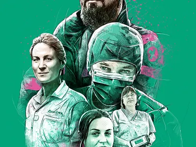 Illustration for the annual report by Asklepios. asklepios astronaut collage digital art drawing face hospital illustration ink pencil photoshop portrait wacom watercolor